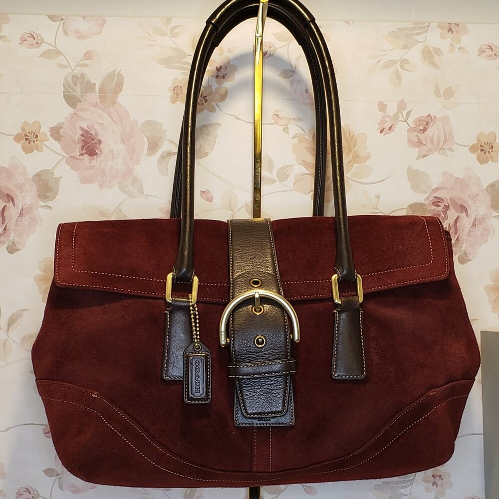 Vintage COACH Soho 9507 Y2K Burgundy Red Suede Leather Hardware Satchel Tote